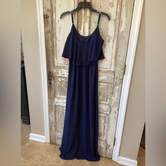 Show Me Your Mumu Caitlin Ruffle Maxi Dress SZ XS Navy Crisp - NWT! - Picture 6 of 11